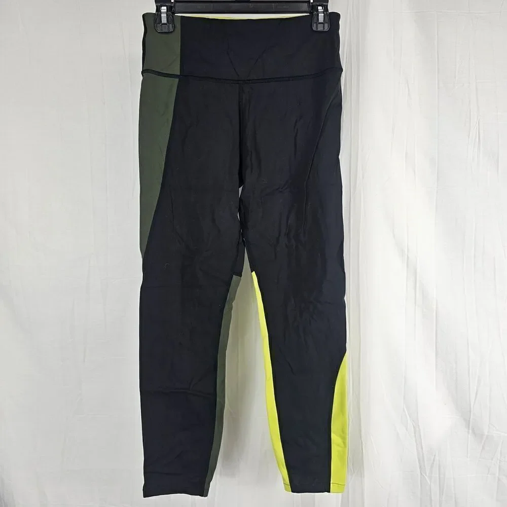 Athleta Asym Colorblock Workout Yoga Tight Leggings Women's Size Sm Black Yellow